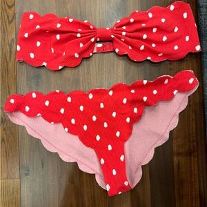 Marysia Scalloped Polka Dot Swimsuit Set